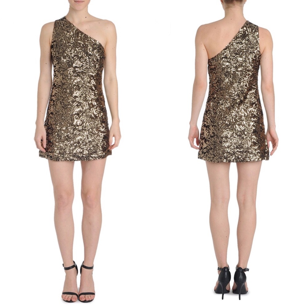 Aqua gold sequin one-shoulder sheath dress- size S